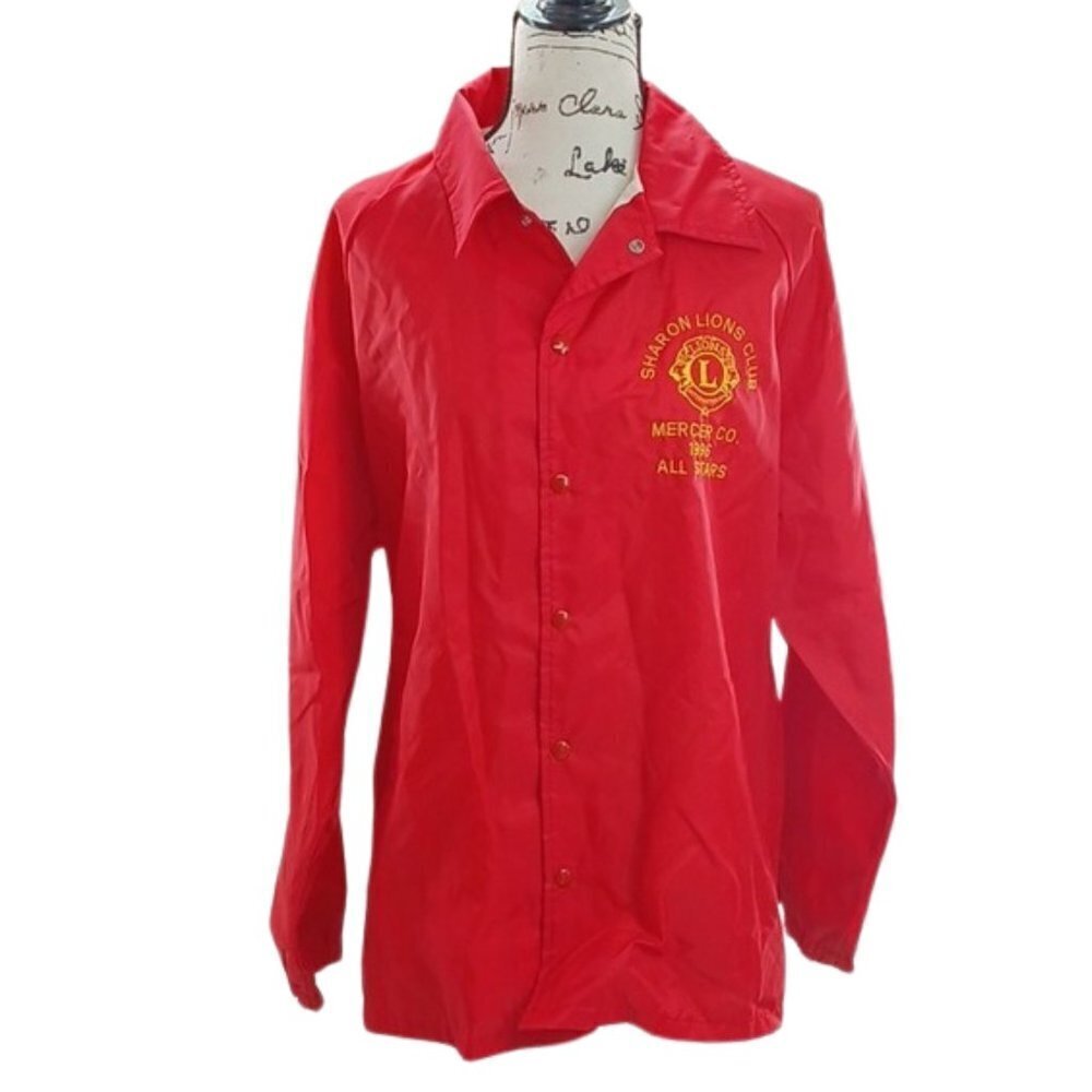 Sportsmaster Mens Vintage 90s Lions Club Windbreaker Jacket Red Nylon USA Size L